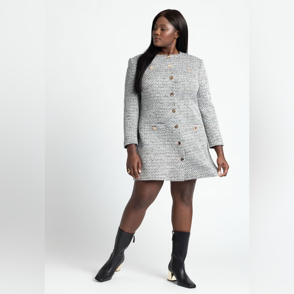 Eloquii Tweed Long Sleeve Mini Dress